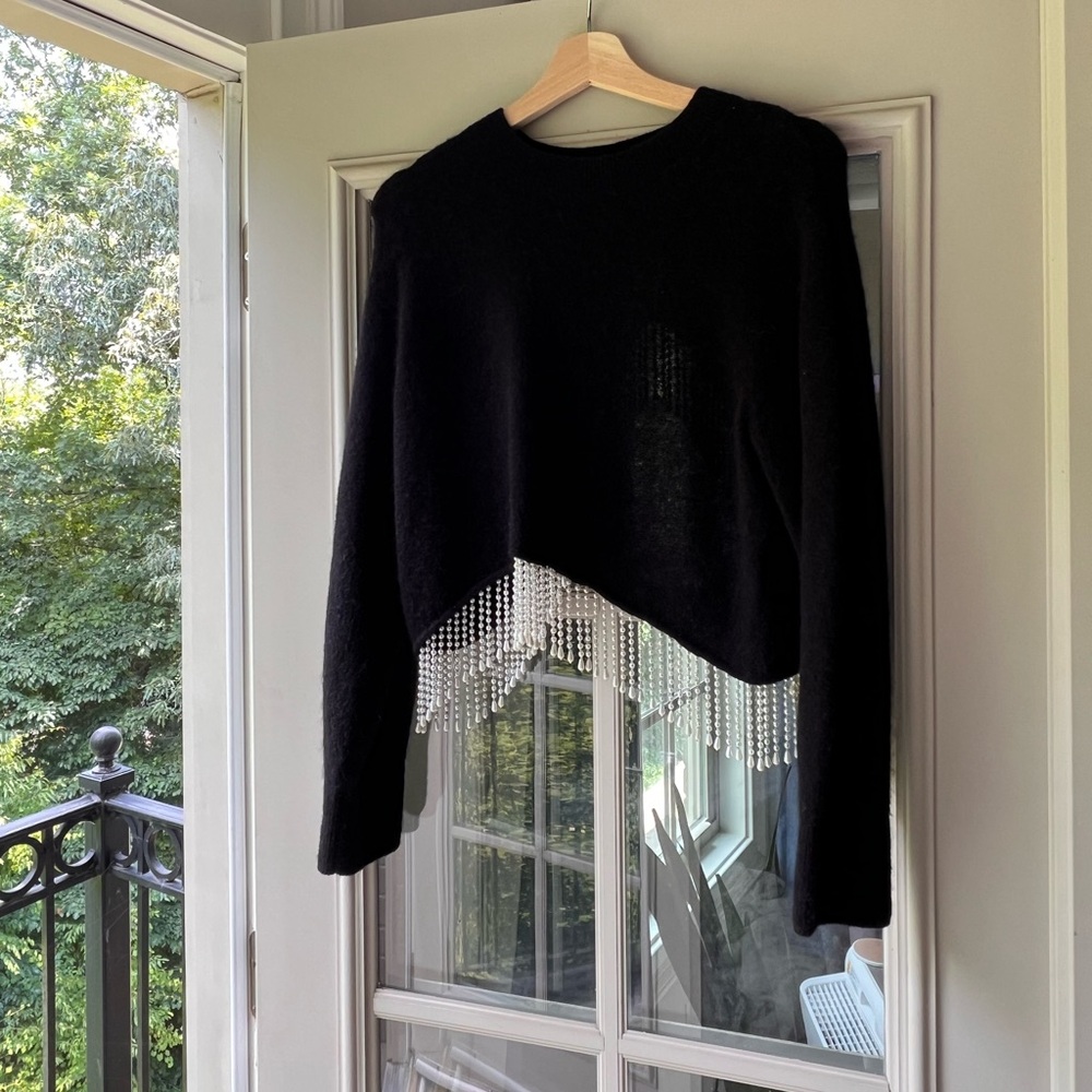 & Other Stories Cropped Fringe Sweater